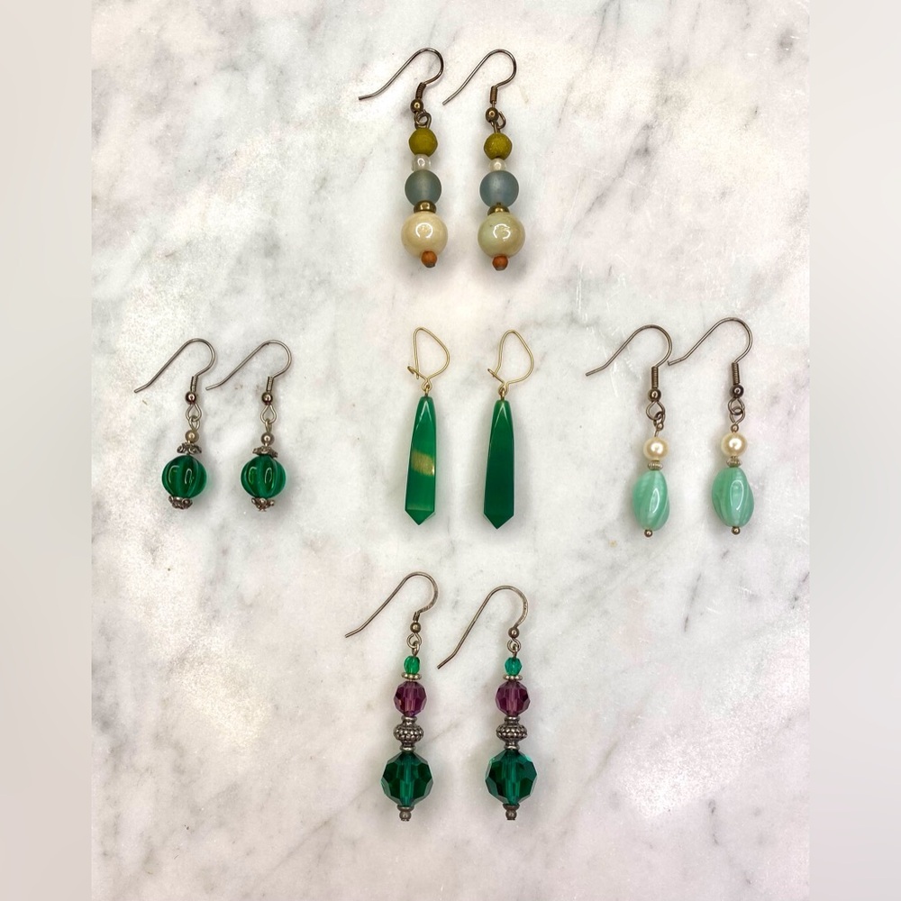 Morgan Kari Designs five vintage blue green dangling earrings